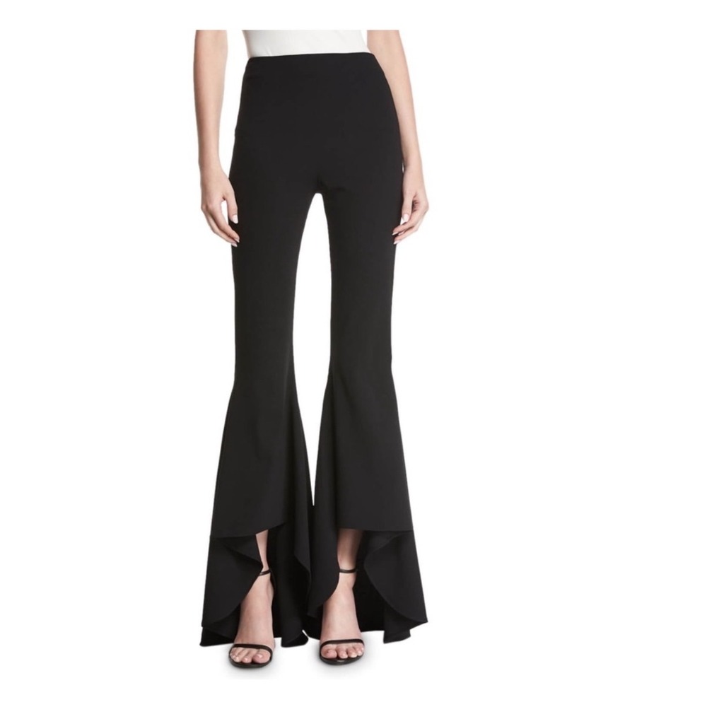 Alice + Olivia Justina Jinny Black High Low Ruffle Bell Bottom Flare Pants 6